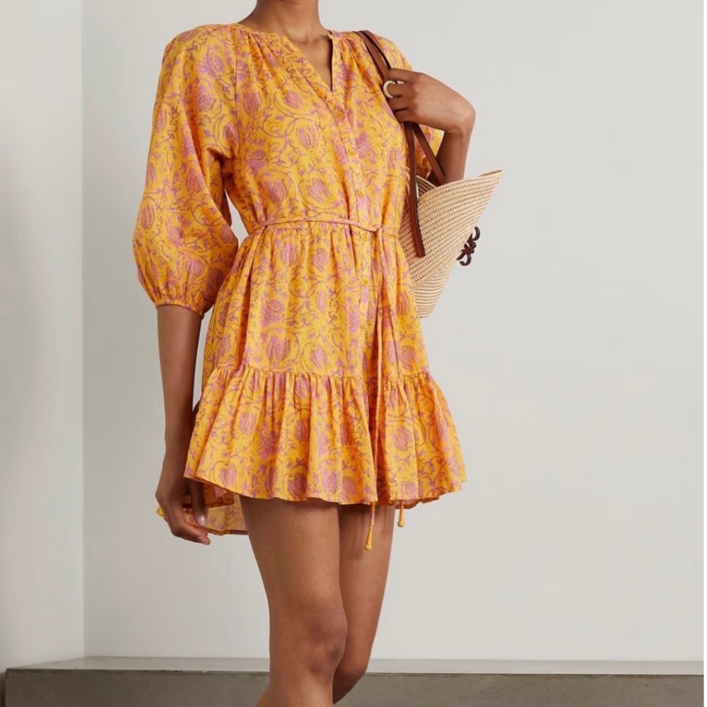 Apiece Apart Yellow and Pink Floral Mini Dress